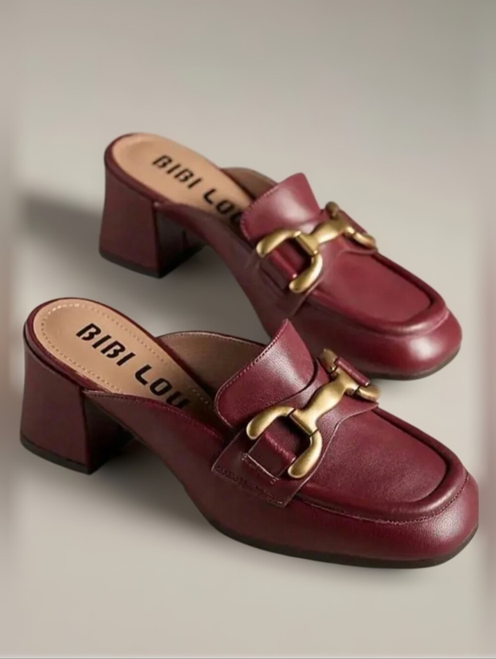 NWOT Bibi Lou Zagreb Leather Horsebit Heeled Loafers Square Toe Mules Sz.39